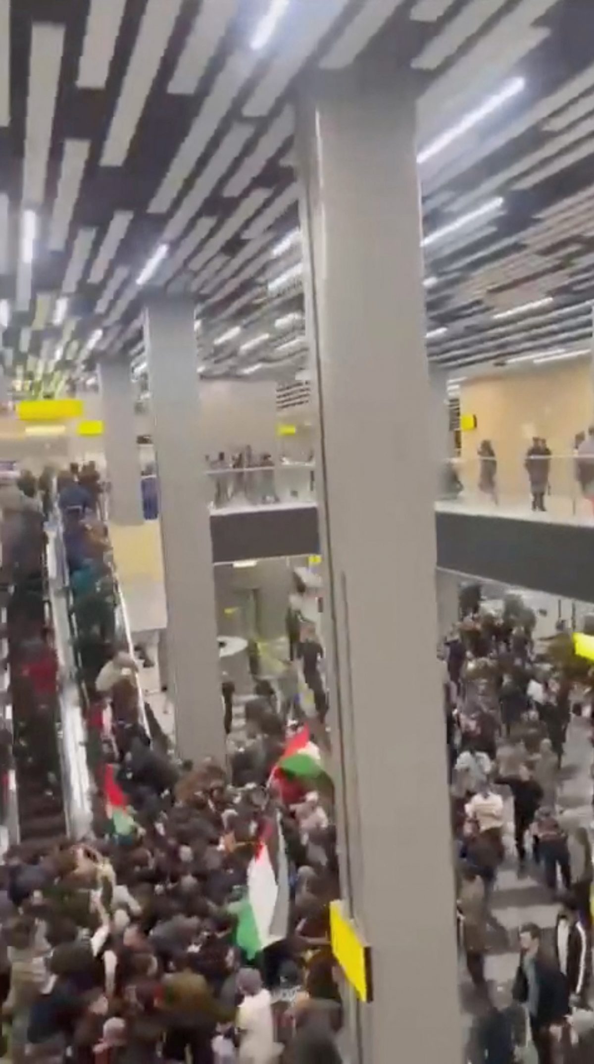 Pro-Palestinian protesters storm an airport building, in Makhachkala, Russia, October 29, 2023, in this screengrab taken from a video obtained by Reuters. Video Obtained by Reuters/via REUTERS