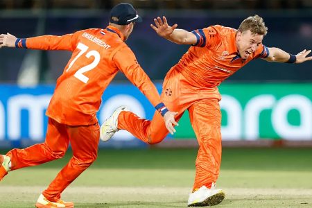 DUTCH DELIGHT! The Netherlands players are cock-a-hoop with the win. (Twitter photo)
