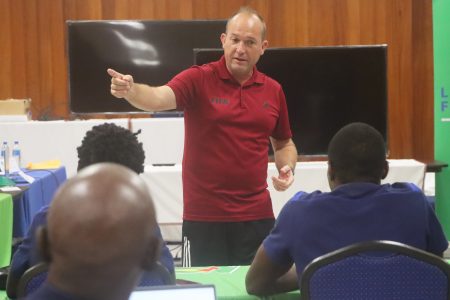 FIFA Referee Shane Butler explained a point to the
gathering during the opening day of the FIFA Futsal Workshop