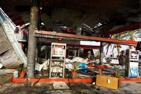 A general view of a petrol station hit in an Israeli strike, amid the ongoing conflict between Israel and Palestinian Islamist group Hamas, in Khan Younis in the southern Gaza Strip, October 24, 2023. REUTERS/Ibraheem Abu Mustafa