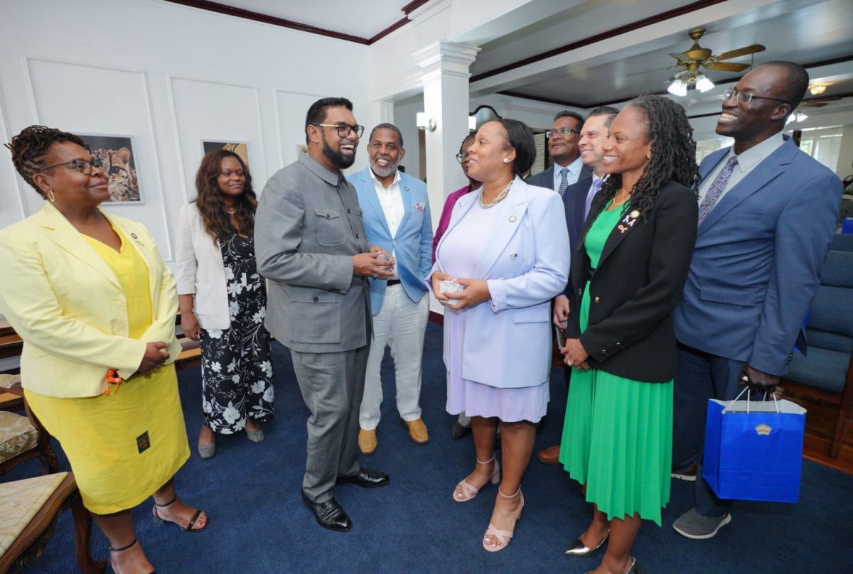 President Irfaan Ali (third from left) meeting with members of the delegation on Friday at State House