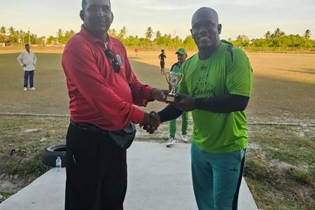 Anthony Ifill receives his man of the match award after a brilliant all-round performance