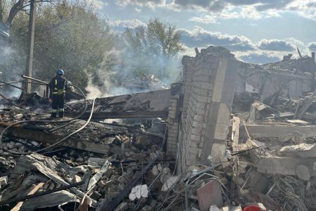 Firefighters work at a site of a Russian military strike, amid Russia's attack on Ukraine, in the village of Hroza, in Kharkiv region, Ukraine October 5, 2023. Head of Kharkiv Regional Military Administration Oleg Syniehubov via Telegram/Handout via REUTERS