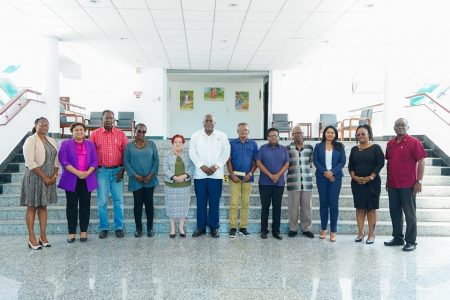 Those who were in attendance at the meeting today.  Prime Minister Mark Phillips is sixth from left. (Ministry of Education photo)