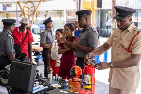 Yesterday, the Guyana Fire Service (GFS) conducted an outreach at the City Mall located at Camp Street, Georgetown. Staff from the Fire Prevention department interacted with approximately 160 shoppers and passersby on fire safety and prevention. (GFS photo)