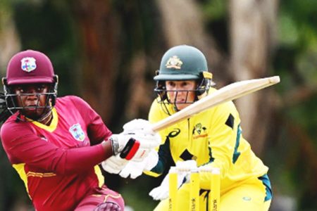 Aaliyah Alleyne pulls during her top score of 35 for West Indies Women yesterday. 