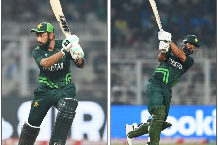  Openers Abdullah Shafique, left and Fakhar Zaman put on a century opening stand (128) for Pakistan.