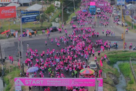 Over 10,000 persons took to the streets of Georgetown  yesterday to Walk/Run in solidarity with those fighting cancer, GTT said. 