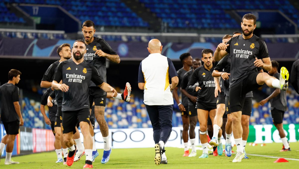 Real Madrid players preparing for today’s key clash against Italy’s Napoli in a Champions League encounter.
