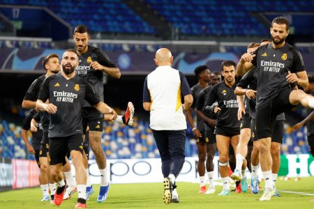 Real Madrid players preparing for today’s key clash against Italy’s Napoli in a Champions League encounter.
