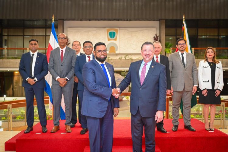 President Irfaan Ali (left) in foreground with Costa Rican President Rodrigo Chaves Robles. (Office of the President photo) 