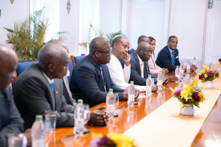 Some members of the RSS at a meeting at the Office of the President with President Irfaan Ali (Office of the President photo)