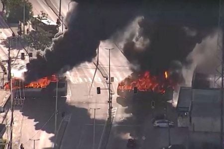 Some of the buses on fire (Reuters photo)