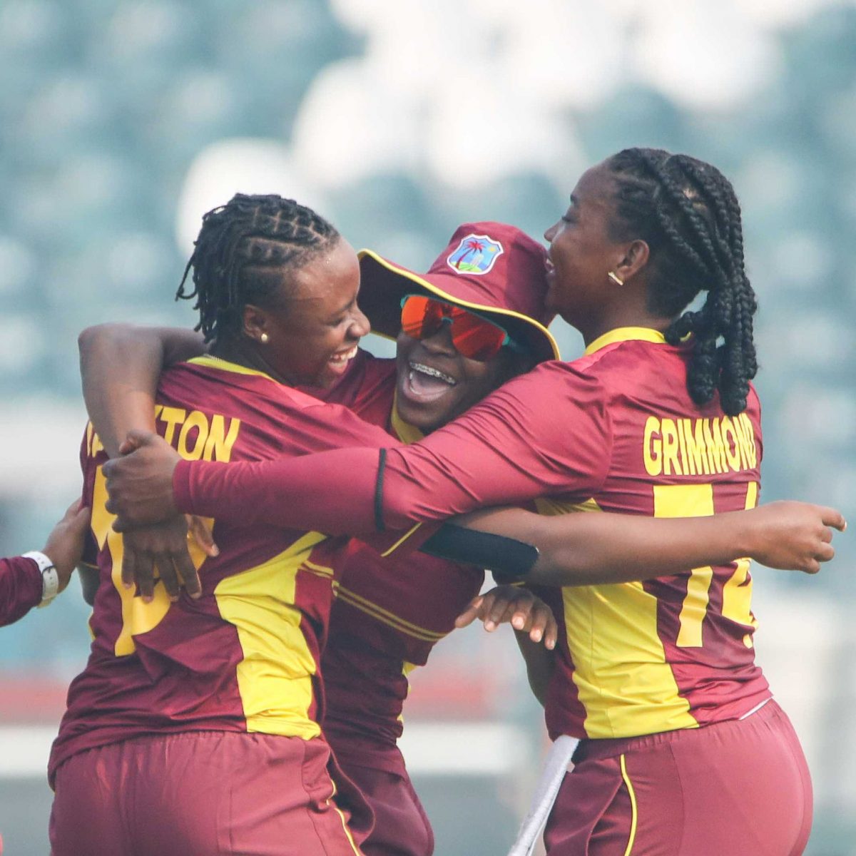 West Indies Women-A celebrate another wicket during their victory in Sunday’s third 50-over match in Lahore. (Photo courtesy CWI Media) 