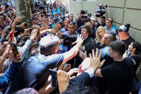 Argentine presidential candidate Javier Milei greets people on the day of the second round of Argentine presidential election, in Buenos Aires, Argentina November 19, 2023. (Reuters photo)