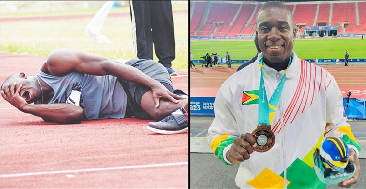 Contrasting Emotions! Leslain Baird unfortunately suffered a meniscus and a partial ACL tear in his left knee in 2021. It proved to be only a hurdle in his career path as a smiling Baird captured a Pan Am bronze medal in the javelin throw.