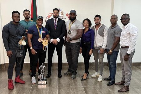 Minister of Culture, Youth, and Sports, Charles Ramson Jr. (centre), stated yesterday during a meeting with members of the federation and some of the athletes that the cash incentives for the National Senior Championships will be covered by the ministry.