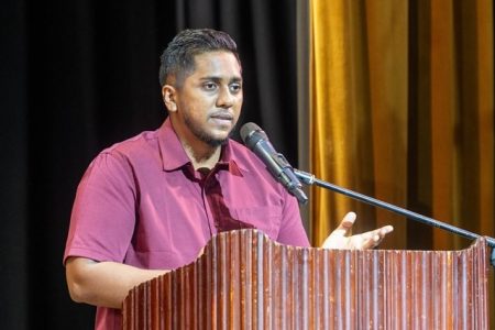 Dr. Dhanraj Baljit, a beneficiary of a public service  scholarship and recipient of the Prime Minister’s Award for the best graduating student in the school of Medicine of the University of Guyana (DPI photo)