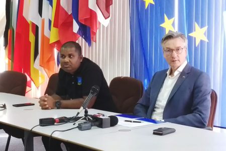 EU Ambassador Rene van Nes (right) during a press conference yesterday at the EU Delegation Office
