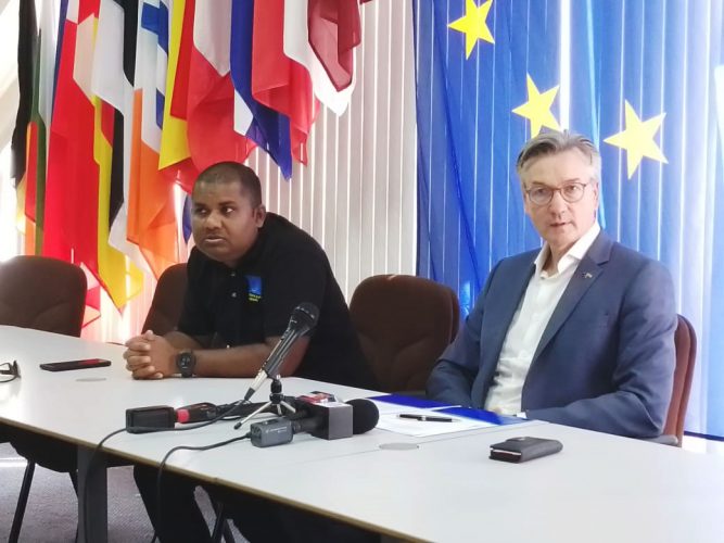 EU Ambassador Rene van Nes (right) during a press conference yesterday at the EU Delegation Office
