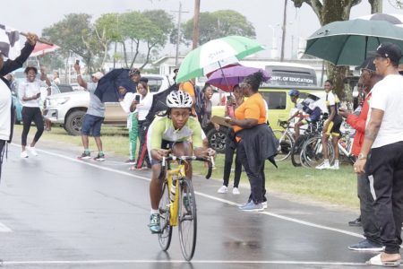 Savannah Hyles of District 10 won the Girls 25km Road Race yesterday on the outer circuit of the National Park (Emmerson Campbell photos)
