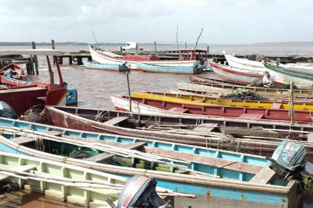 Fishing boats anchored at a wharf in Berbice (Stabroek News’ file photo)