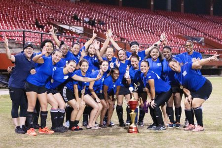 The Woodpecker Products First Division Women’s League champions! GBTI GCC Ladies pose for a team photo after beating Woodpecker Hikers 8-0 in a dominant display.
