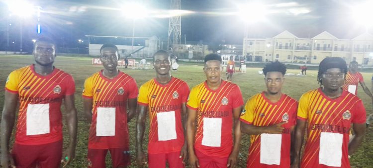 GDF scorers from left: Colin Nelson, Ian Dooker, Abumuchi Benjamin, Delroy Fraser, Chris Macey and Kelsey Benjamin
