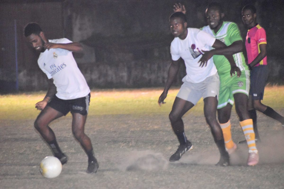 Part of the action in the Hamilton Green Football Cup between Kitty and Crane