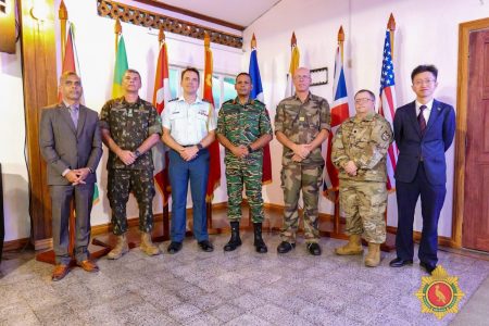 Chief of Staff of the Guyana Defence Force, Brigadier Omar Khan (fourth from left)  with some of the representatives. (GDF photo)