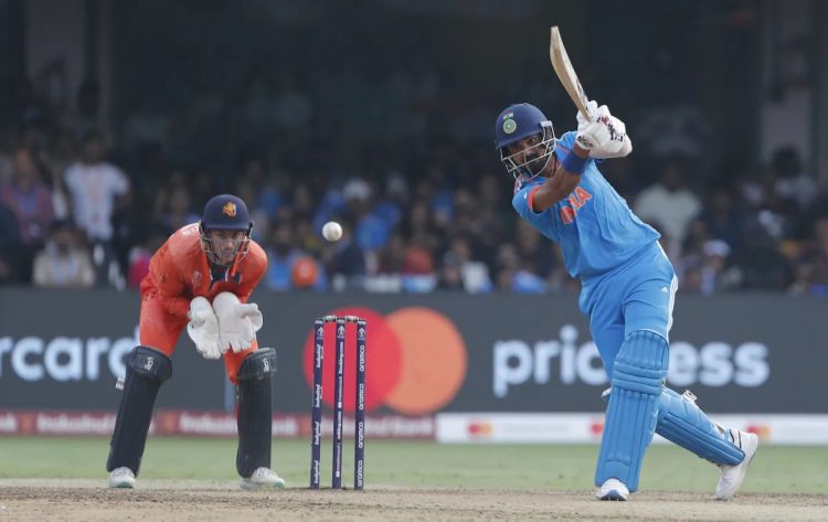 KL Rahul scores over extra cover enroute to the fastest century by an Indian in World Cup history
