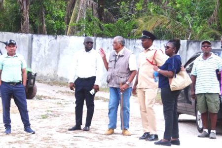 Officer in Charge at Mahdia Fire Station, Ryan Scott (fourth from left), Chairman, Major General (Ret’d) Joe Singh (third from left) and others during the Mahdia visit.  (DPI photo)
