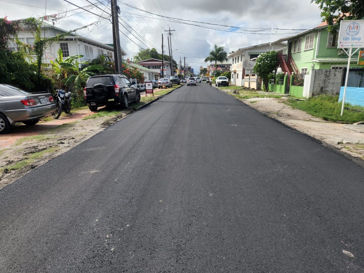 Part of Albert St paved: Albert Street, between Church and Lamaha streets has been paved, following a commitment made by President Irfaan Ali earlier this month, a release from the Ministry of Public Works said yesterday.  (Ministry of Public Works photo)