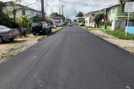Part of Albert St paved: Albert Street, between Church and Lamaha streets has been paved, following a commitment made by President Irfaan Ali earlier this month, a release from the Ministry of Public Works said yesterday.  (Ministry of Public Works photo)
