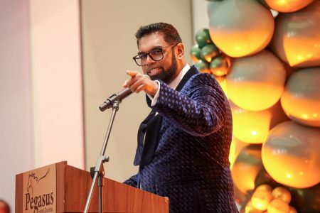 President Irfaan Ali speaking at the event (Office of the President photo)