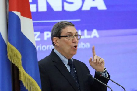 FILE PHOTO: Cuba's Foreign Minister Bruno Rodriguez speaks during a news conference in Havana, Cuba, October 19, 2023. REUTERS/Carlos Carrillo/File Photo