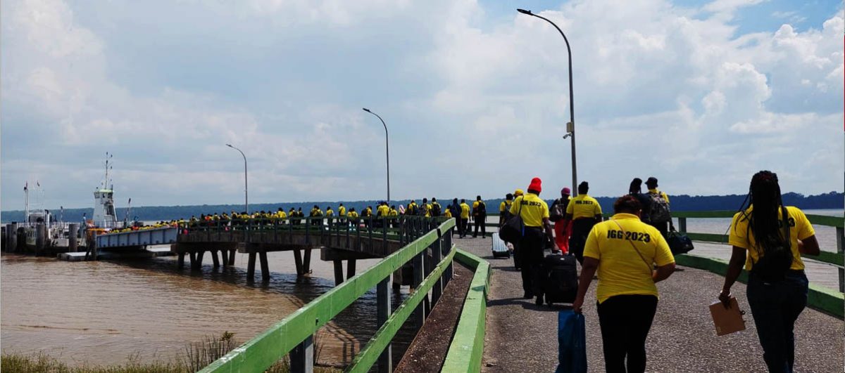 The Guyanese contingent is about to board the ferry to cross over to Suriname.