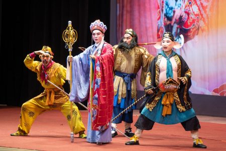  The Ministry of Culture, Youth and Sport and the Embassy of the People’s Republic of China collaborated to host a performance by the Zhejiang Wu Opera last evening. The performance was held at the National Cultural Centre. This Department of Public Information photo captures one of the dramatic moments.