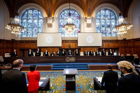 The application for provisional measures being heard by the court yesterday (ICJ photo) 