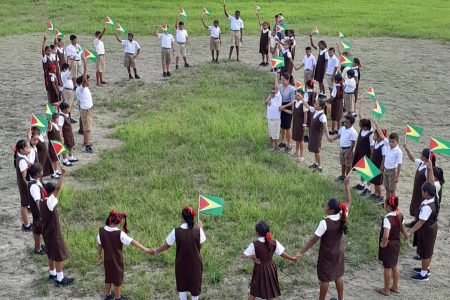 Jacklow Primary School pupils in the Pomeroon, Region Two, show their patriotism