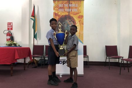 No love lost! Captains Redeemer Adiel Hamilton (left) and St. Pius Clive Jacobs will be battling for the Courts Optical Pee Wee Football Championship.