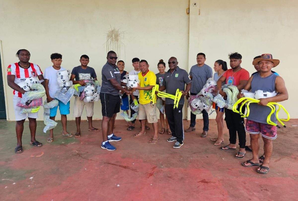 GFF Technical Director Bryan Joseph presented the equipment to RFA President Norbert Williams in the presence of Competitions Director Troy Peters and other members of the local association