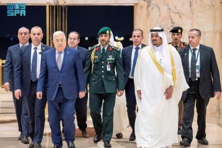 Palestinian President Mahmoud Abbas arrives to attend Organisation of Islamic Cooperation (OIC) summit in Riyadh, Saudi Arabia, November, 10, 2023. Saudi Press Agency/Handout via REUTERS