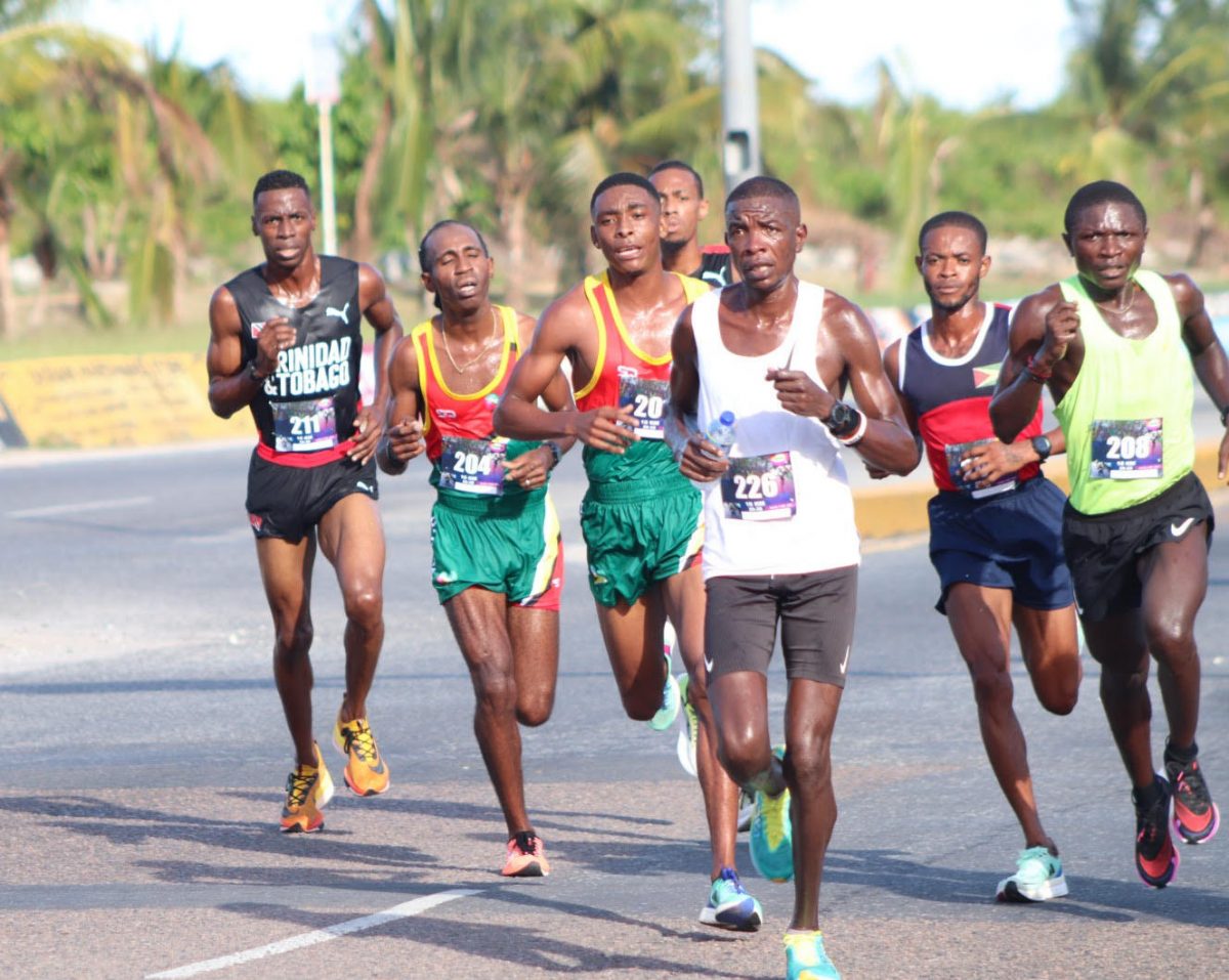 Kenya’s Alex Ekesa leading the runners on the road on Sunday as part of the action in this year’s South American 10k Classic.
