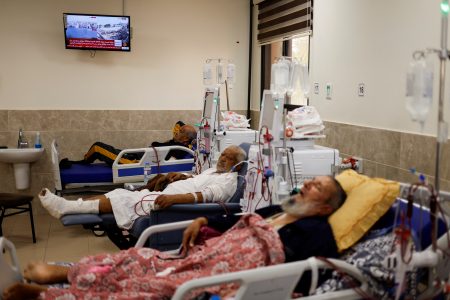 Palestinian kidney patients lie on hospital beds, as health officials say they are running out of fuel to operate dialysis devices, amid the ongoing Israeli-Palestinian conflict, at Naser hospital in Khan Younis in the southern Gaza Strip October 15. REUTERS/Mohammed Salem