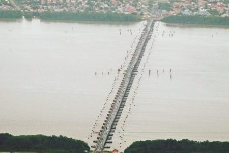 A bird’s eye view of the Demerara Harbour Bridge 