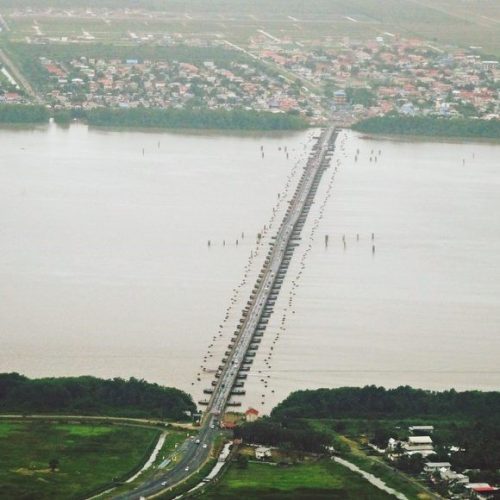 A bird’s eye view of the Demerara Harbour Bridge 