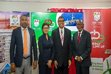 From left Chargé d’affaires, High Commission of Canada to Guyana Jake Thomas; Chief Executive Officer, CGCC Rochelle Parasram; Board Director, CGCC Dr Surendra Persaud and Alex Graham of Tagman Media