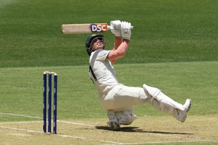 David Warner dispatches the ball for six over the long leg boundary enroute to his 164