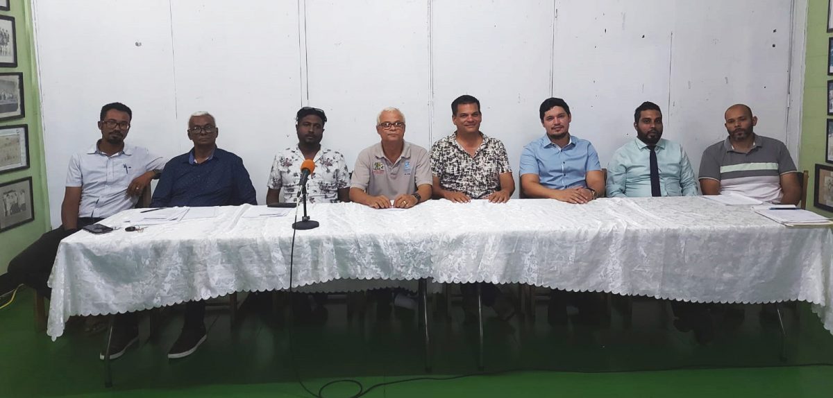 The newly elected GCC executive committee, from left: Committee Members: Richard Kanisally; Jameel Baksh; Timothy Bhagwandin; President: Jonathan Yearwood; Vice-President: Graeme Ali; Secretary: Andrew Xavier; Treasurer: Gavin Ramsoondar; and Club Captain: Ryan Hemraj